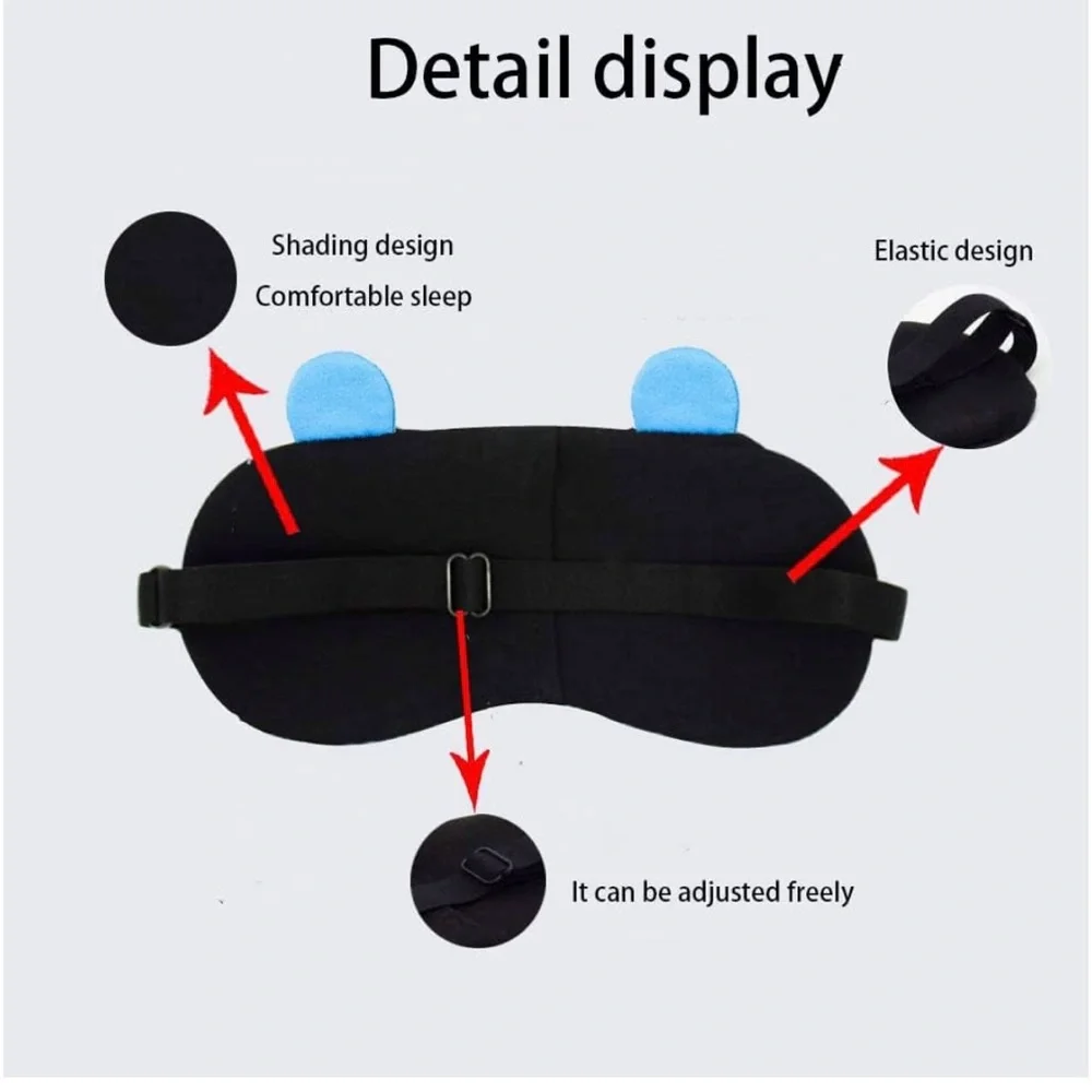 New 3 Pk Blackout Sleep Masks Cartoon Silky Yellow Blue Gray Black Adjustable OS